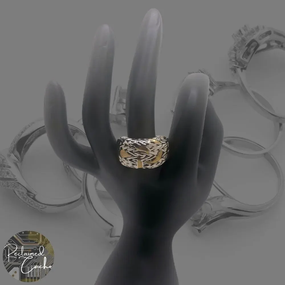 Silver and Gold Abstract Strokes Ring - Size 9